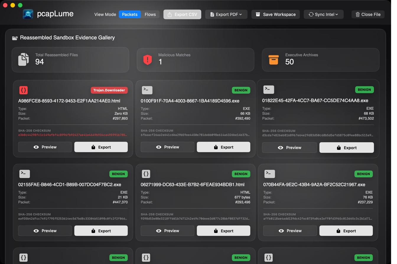 pcapLume evidence gallery screenshot