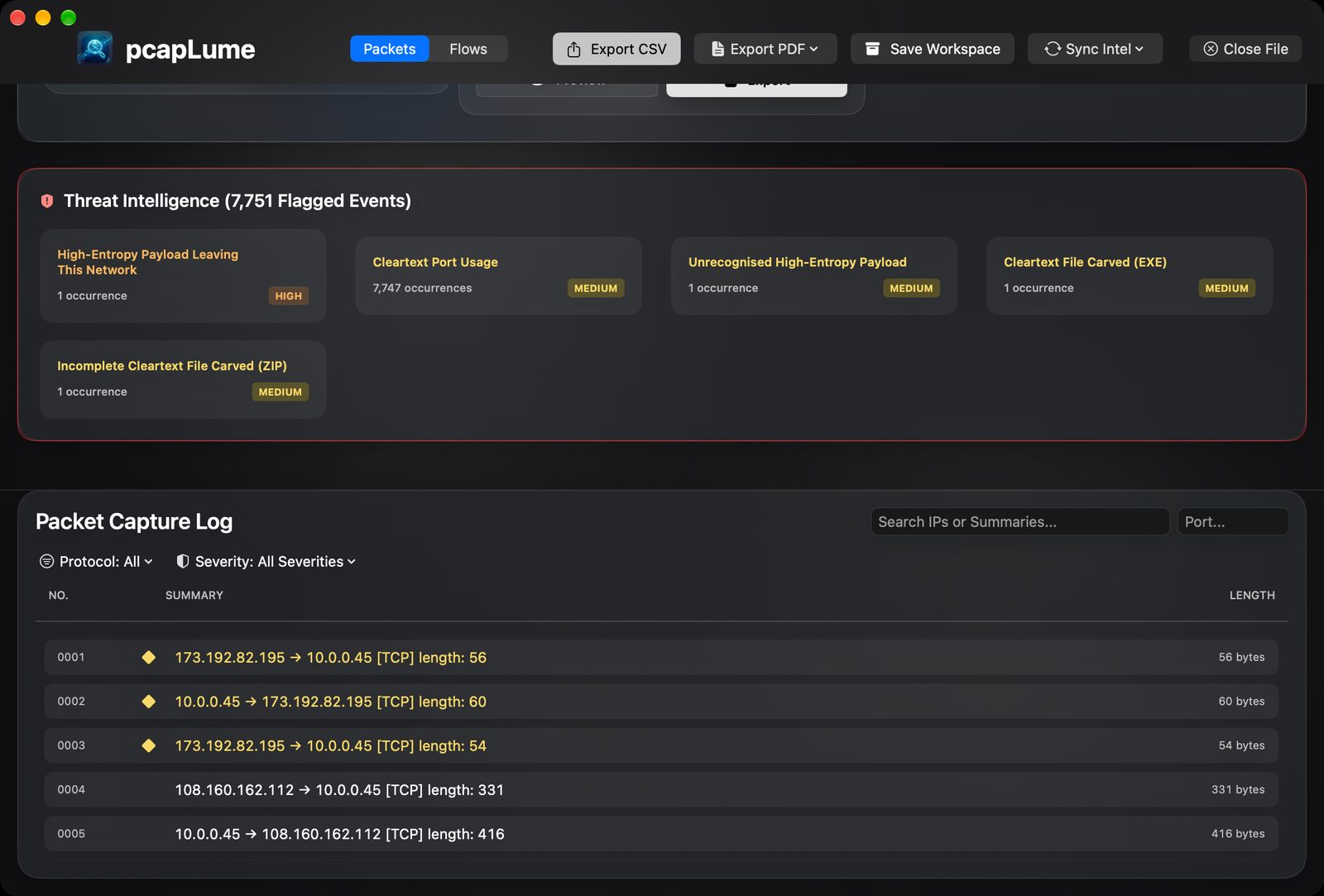 pcapLume threat intelligence screenshot