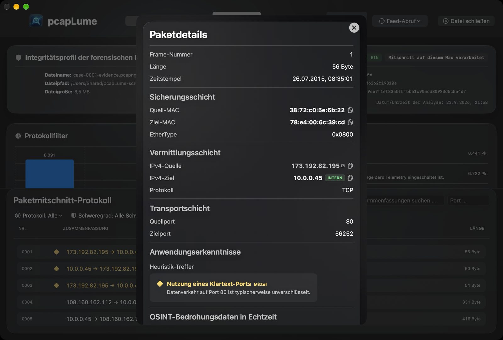 pcapLume decoded packet inspector screenshot