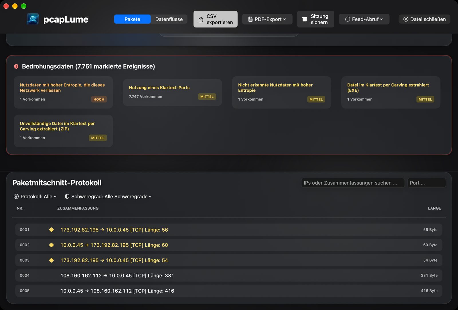 pcapLume threat intelligence screenshot