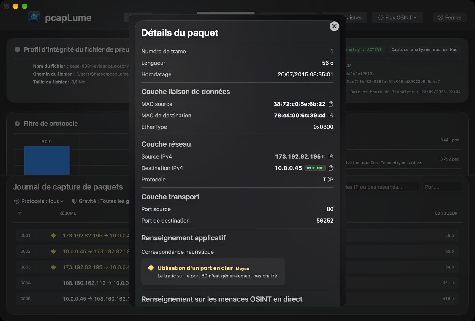 pcapLume decoded packet inspector screenshot