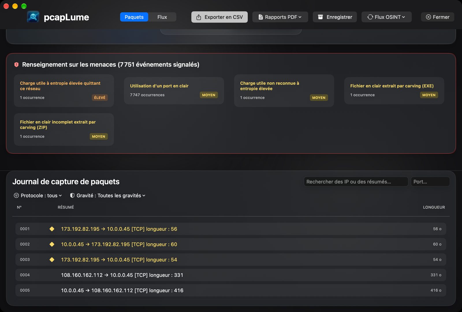 pcapLume threat intelligence screenshot