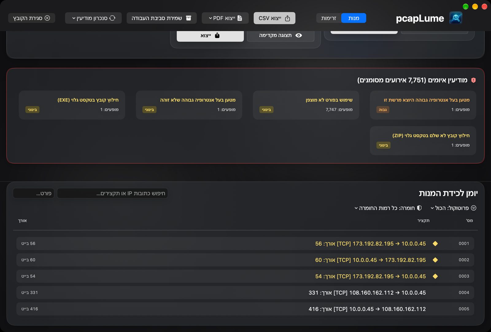 pcapLume threat intelligence screenshot