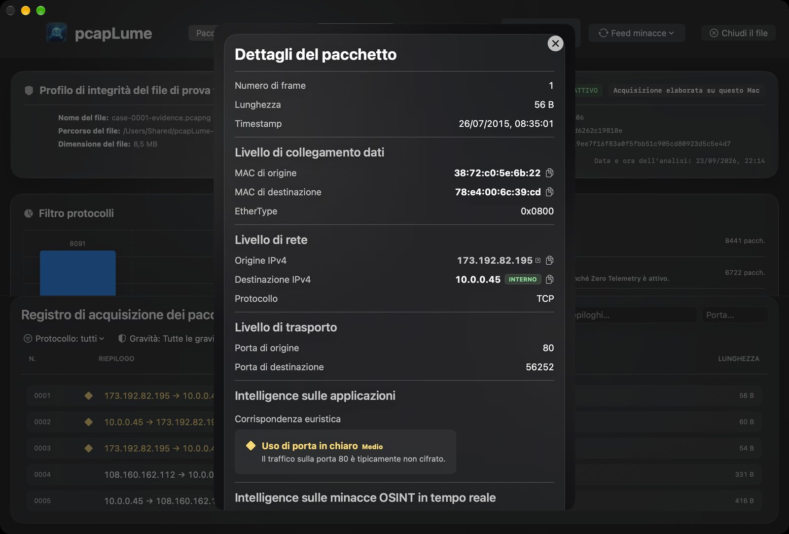 pcapLume decoded packet inspector screenshot