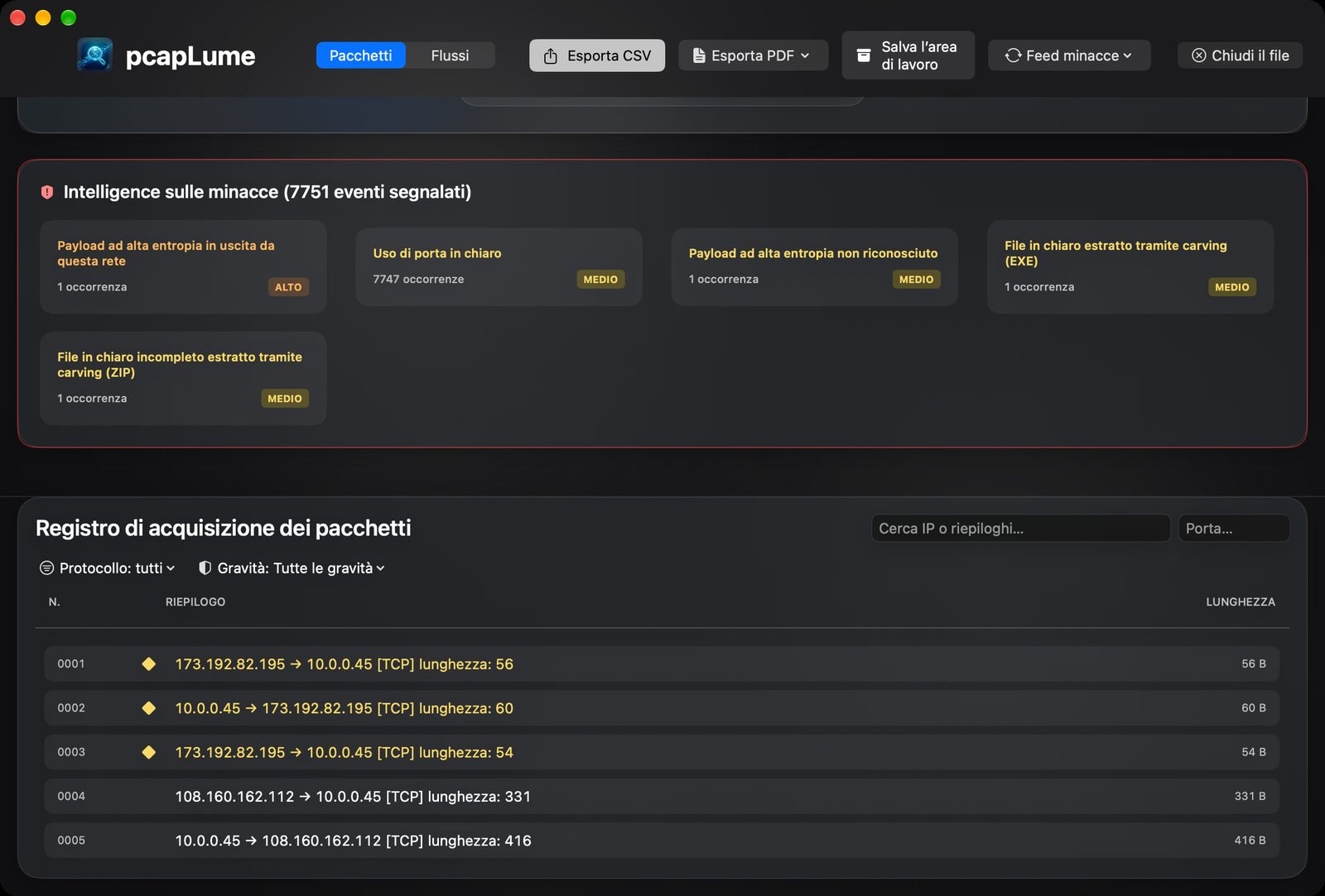 pcapLume threat intelligence screenshot