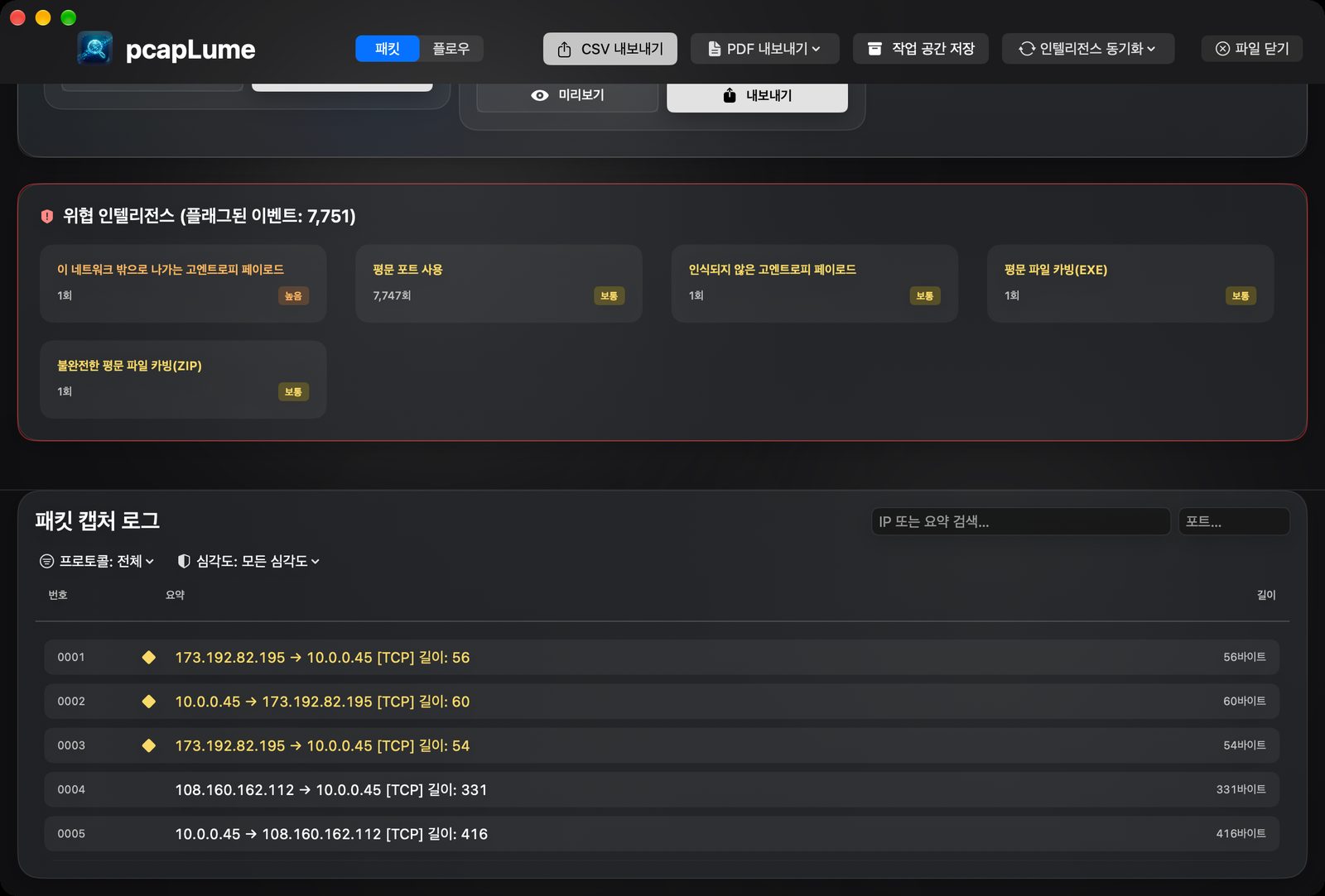pcapLume threat intelligence screenshot