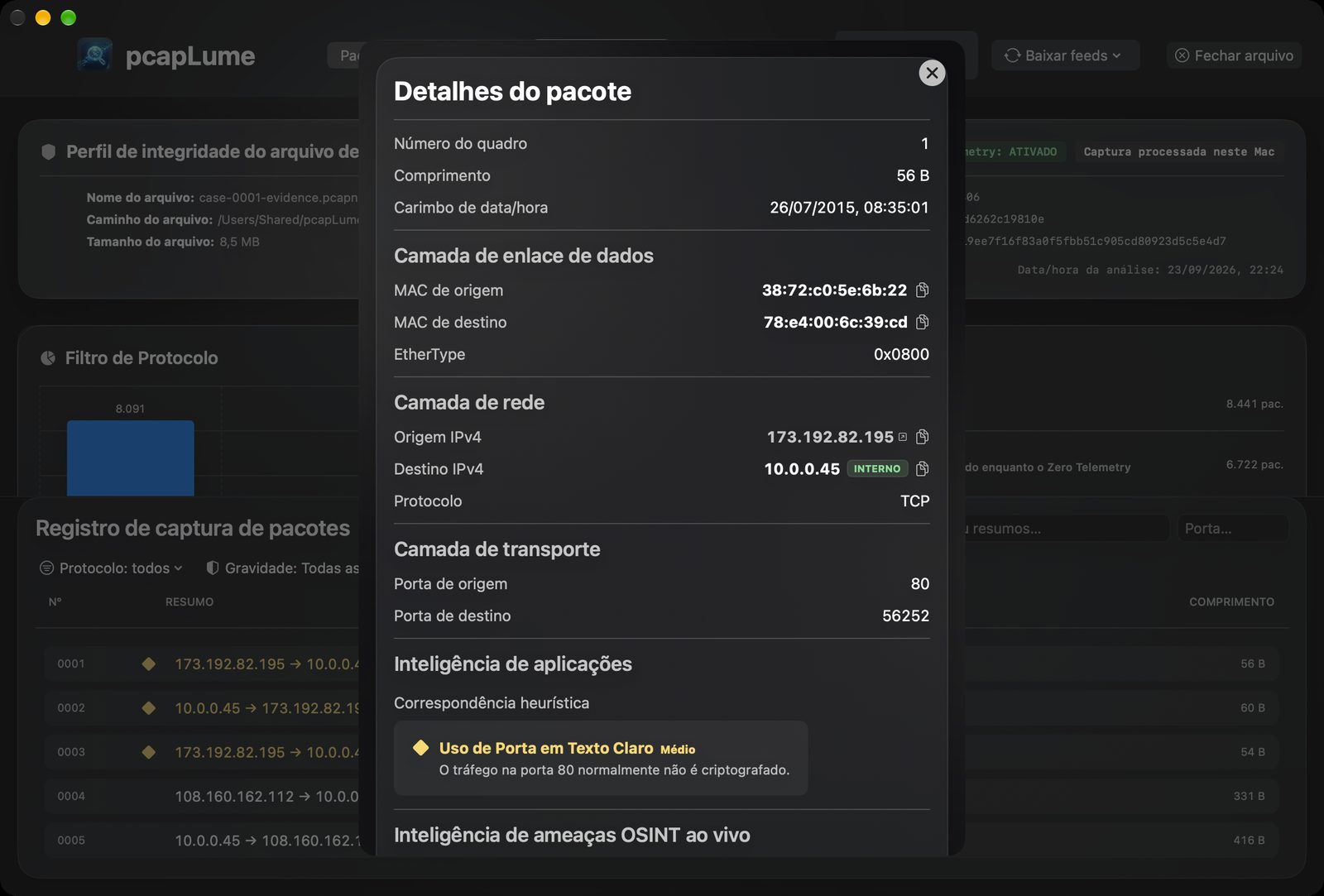 pcapLume decoded packet inspector screenshot