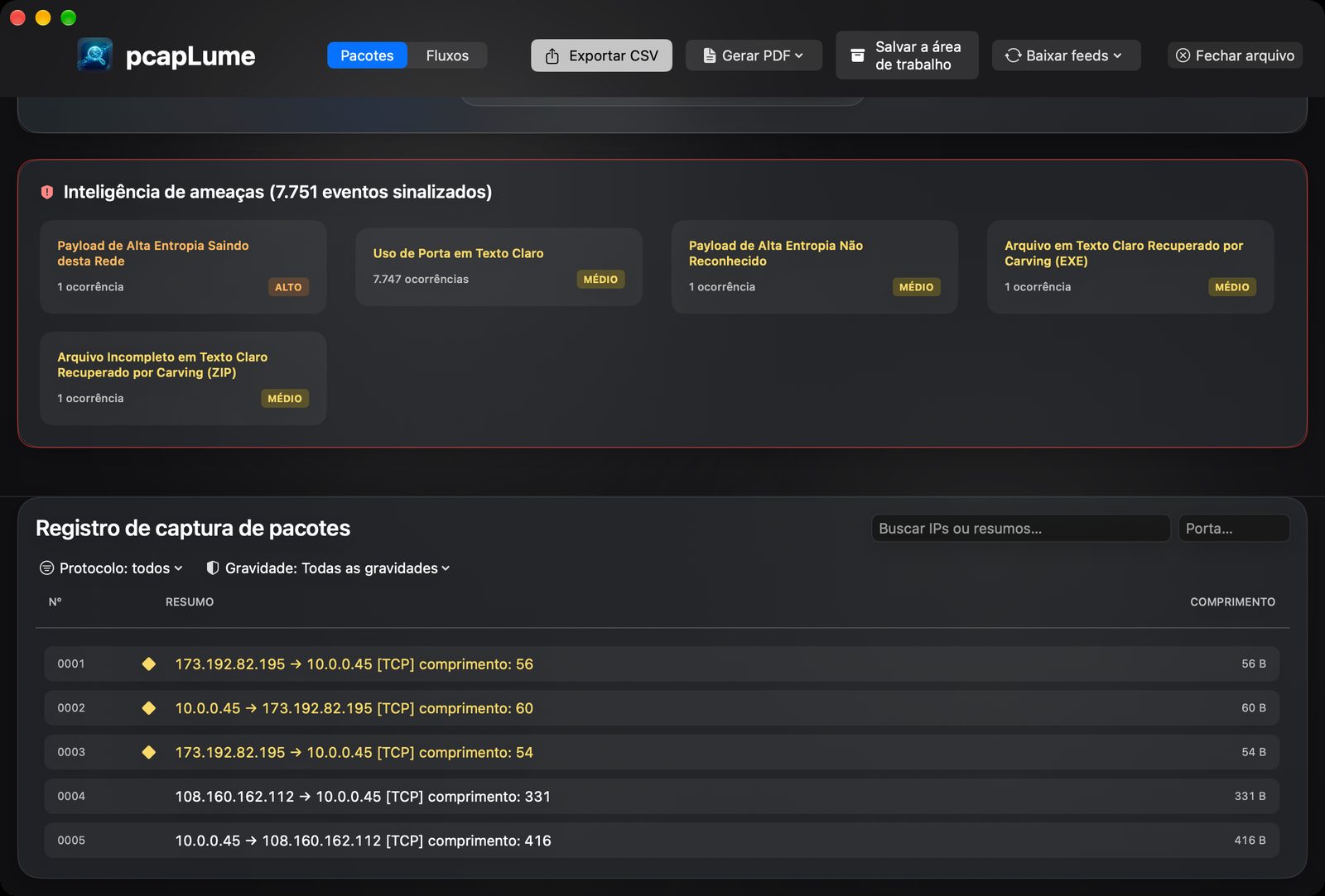 pcapLume threat intelligence screenshot