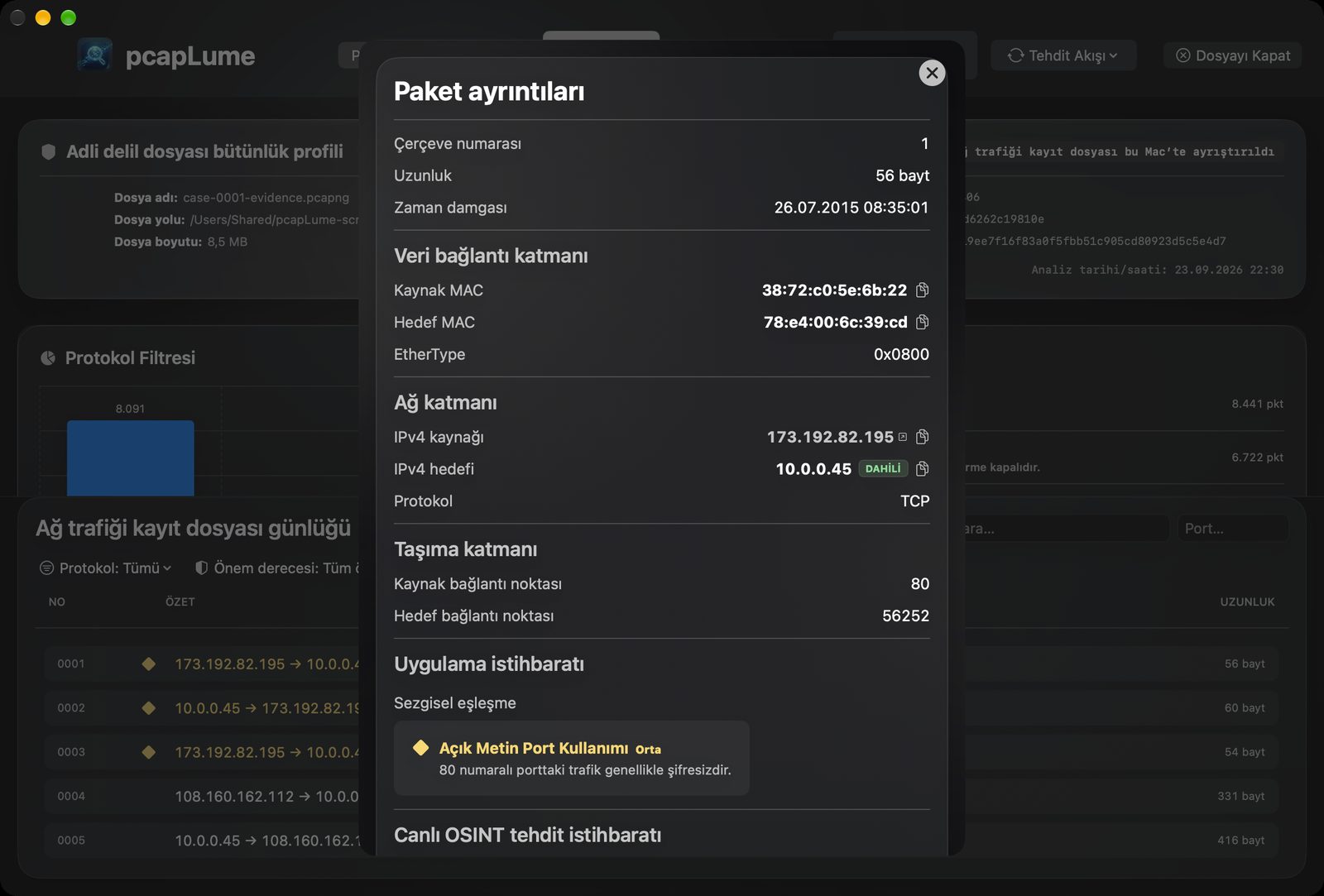 pcapLume decoded packet inspector screenshot