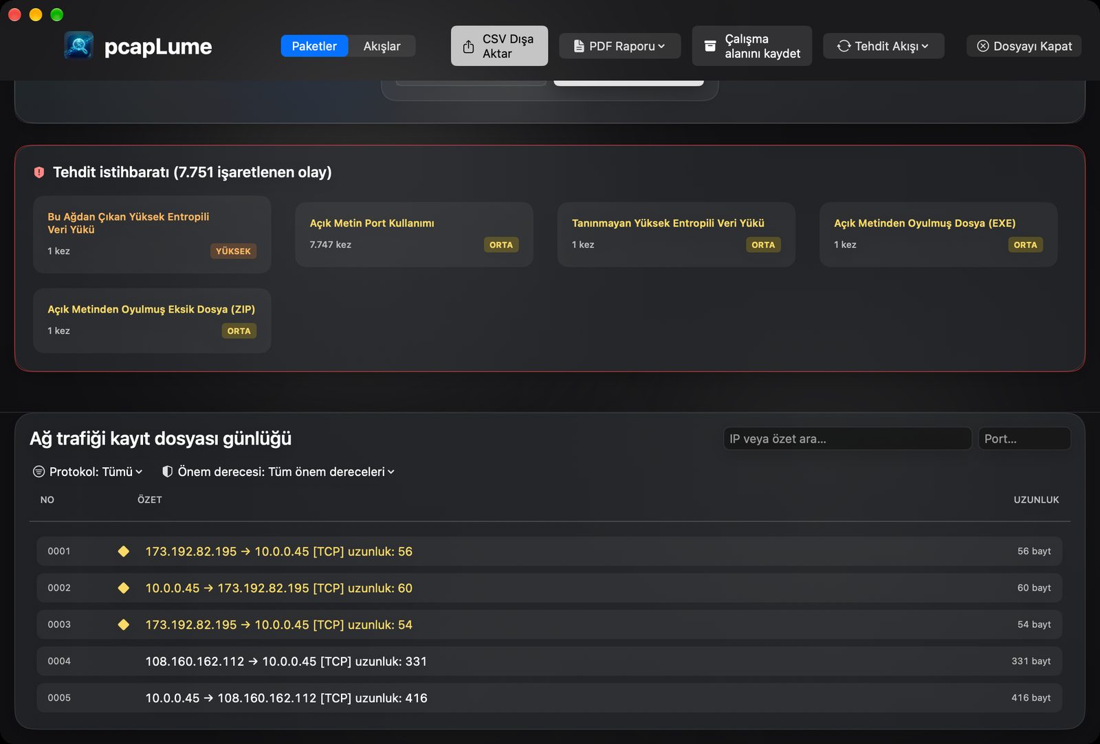 pcapLume threat intelligence screenshot